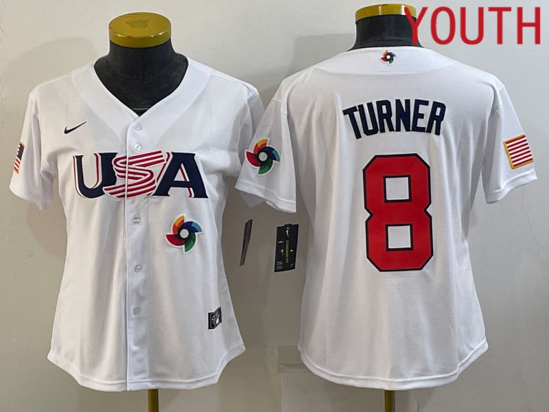 Youth 2023 World Cub USA #8 Turner White MLB Jersey9
